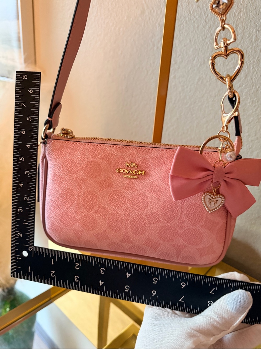 🌟 Coach Pink Signature Nolita 19C Bag with Bow Charm Accessory - Picture 9 of 17